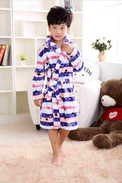 Autumn Winter Flannel Nightgown Children'S Pajamas Thick Coral Boys And Girls Children Baby Bathrobe Home Wear Kimono Soft Warm