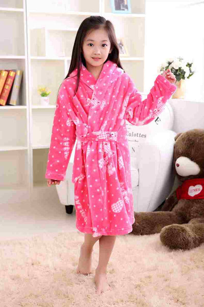 Autumn Winter Flannel Nightgown Children'S Pajamas Thick Coral Boys And Girls Children Baby Bathrobe Home Wear Kimono Soft Warm