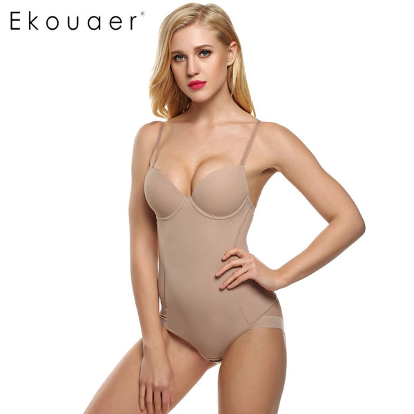 Ekouaer Sexy Hot Body Shaper Push up Bra shapers waist training corsets Women Shaperwear cincher bodysuit Slimming Underwear